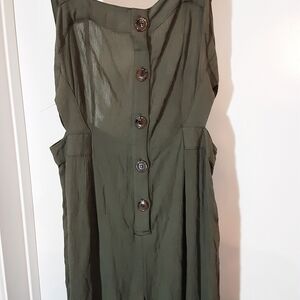 Olive Green Button-Front Jumpsuit
